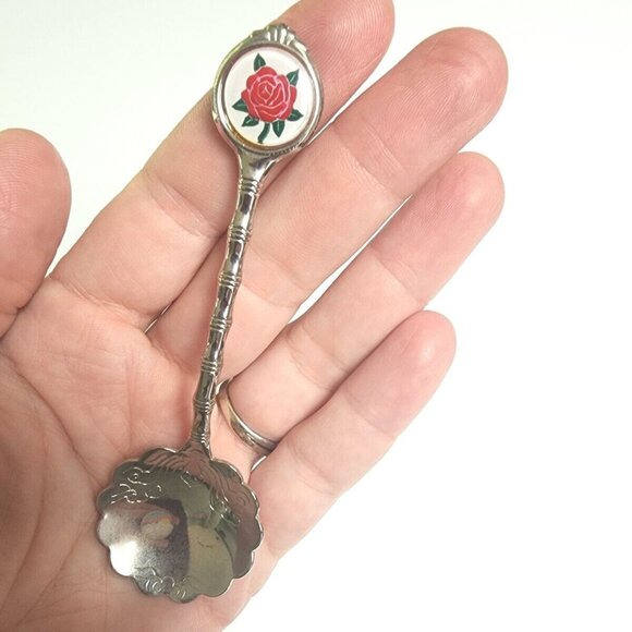 Vintage Scalloped Spoon Red rose Miniature Collectible spoon "RARE Scalloped" - Picture 10 of 11